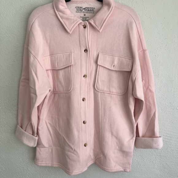 Tom & JERRY Women's Size Medium Pink Oversize Button Down Jacket - Picture 5 of 6